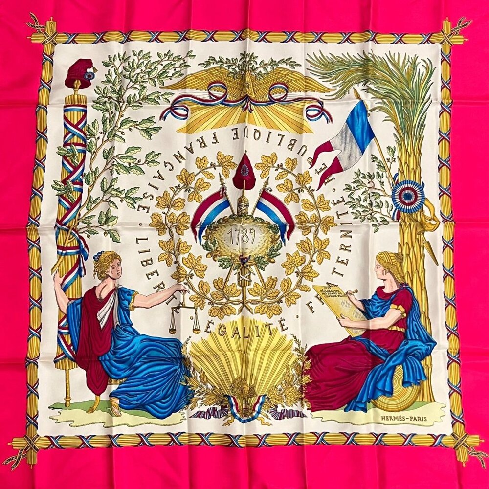 Authentic Hermès “République Française” 90 cm Silk Scarf